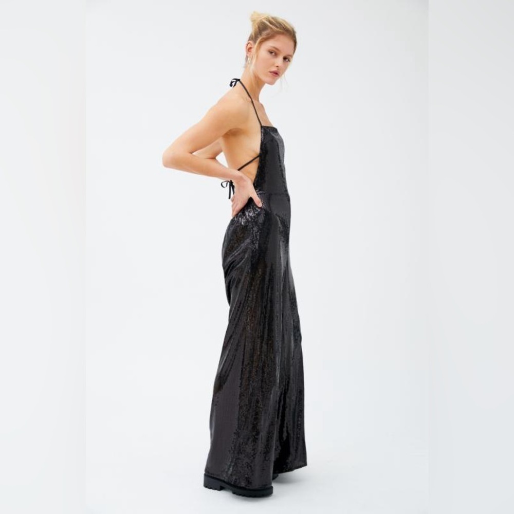 Urban Outfitters UO Elwood Sequin Backless Halter Jumpsuit black XS NWT - Picture 8 of 16